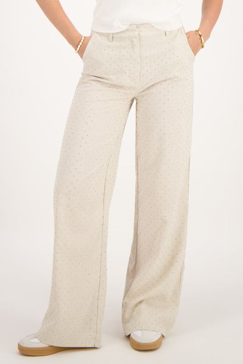 Beige linnen pantalon met studs