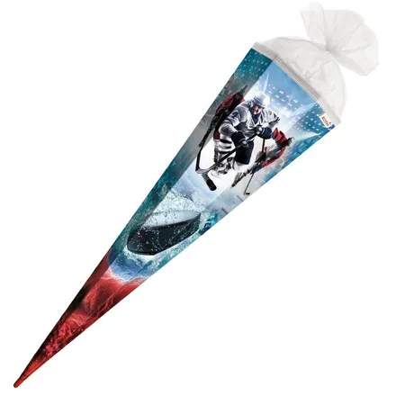 Roth Motiv-Schultüte, Eishockey, 85cm, eckig, Rot(h)-Spitze, Tüllverschluss