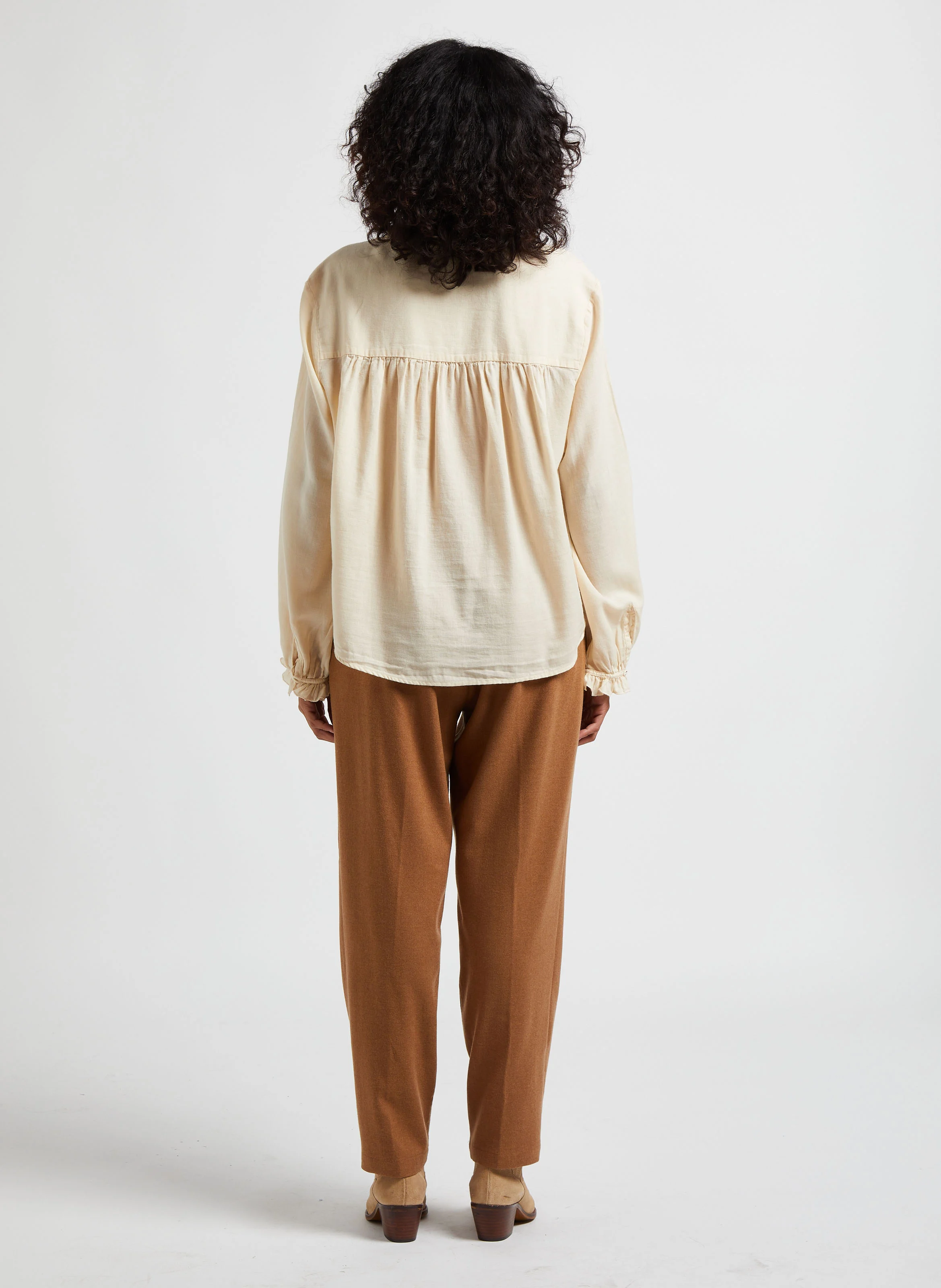 Pantalon carotte en flanelle de laine| Marron