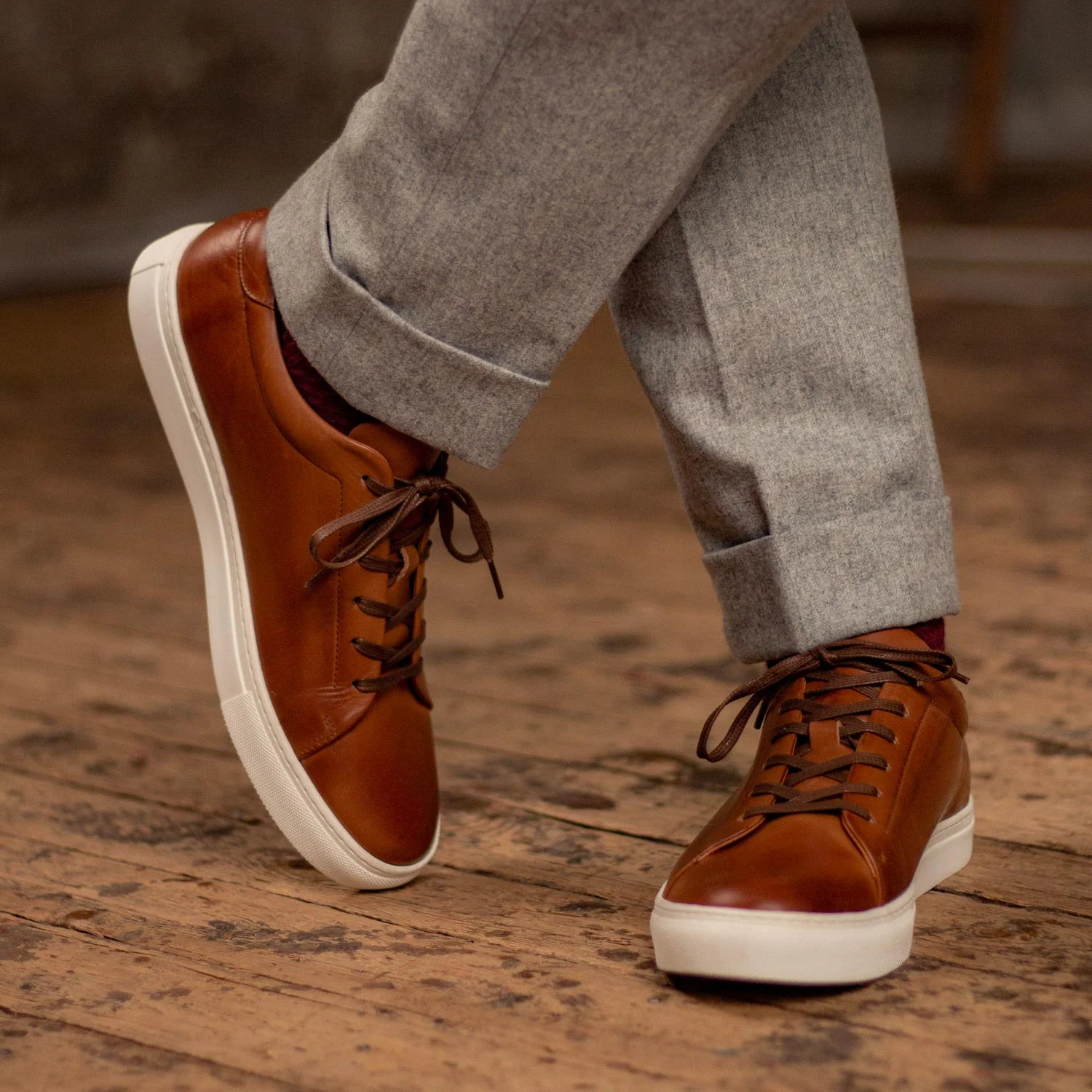 Kooper-Sneakers / Basket en cuir cognac