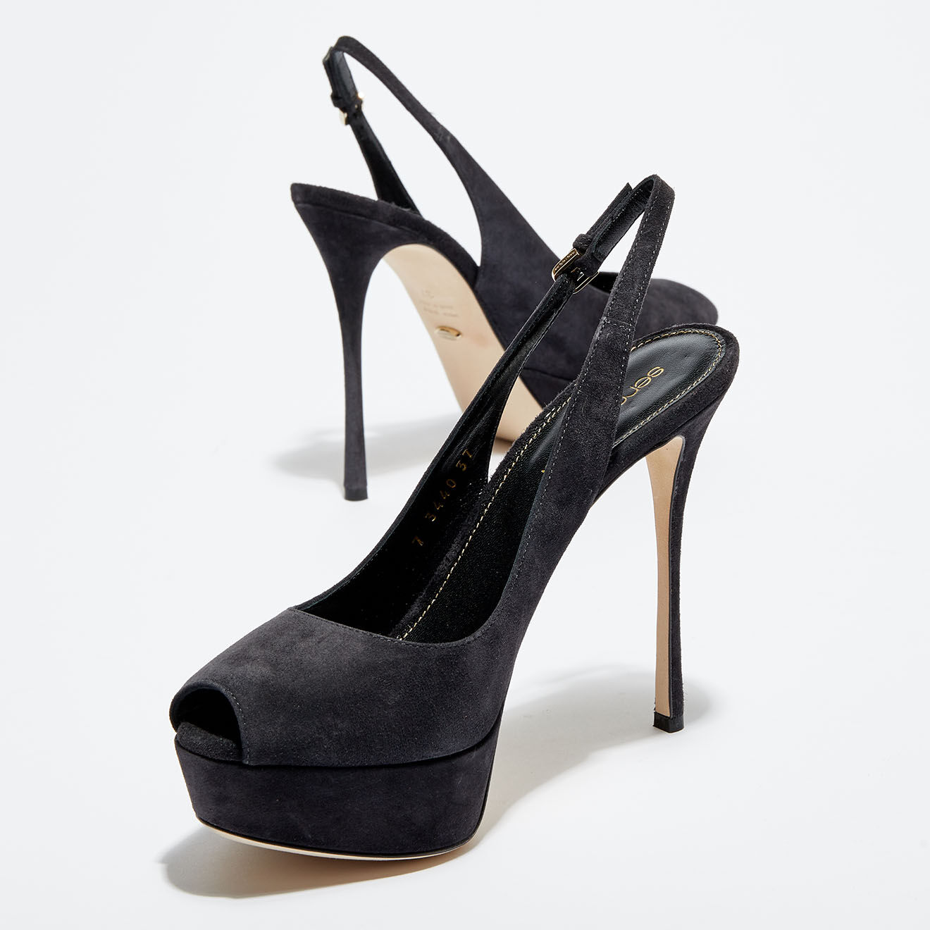 Sergio Rossi Slingbacks en Velours de Cuir Vit open-toe anthracite Talon 12 cm
