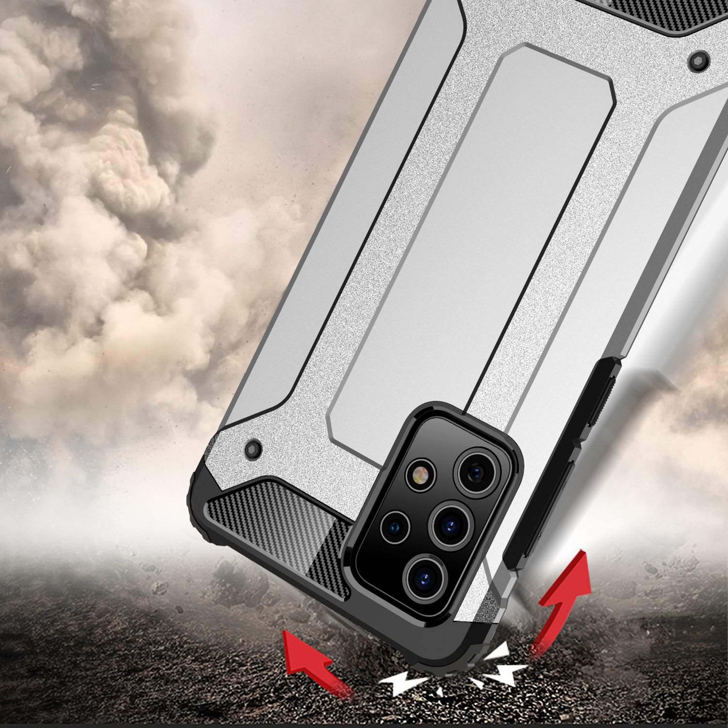 iPhone 13 Pro Outdoor Hybrid Hardcase Hülle - Silber / Schwarz