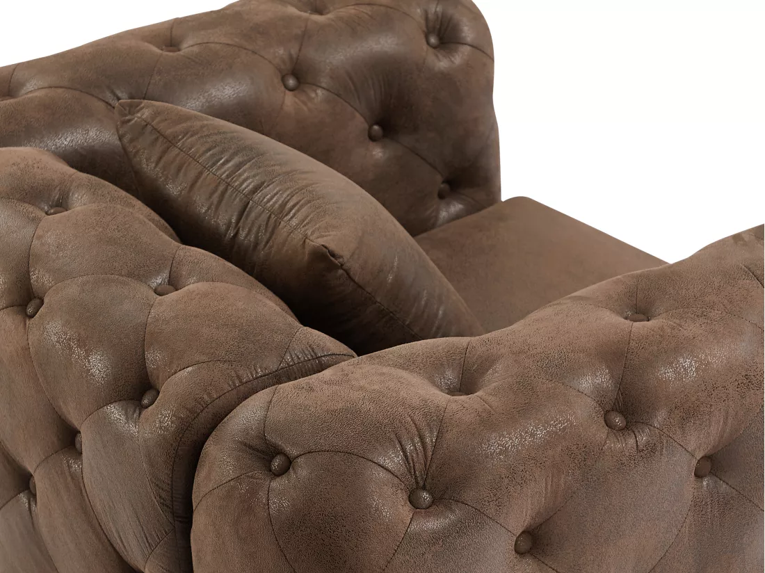Fauteuil chesterfield en microfibre aspect cuir vieilli EDWINA