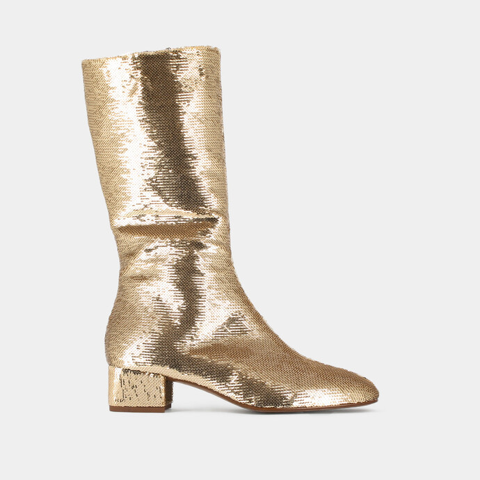 Bottes à talons et bouts pointus  en sequins platine