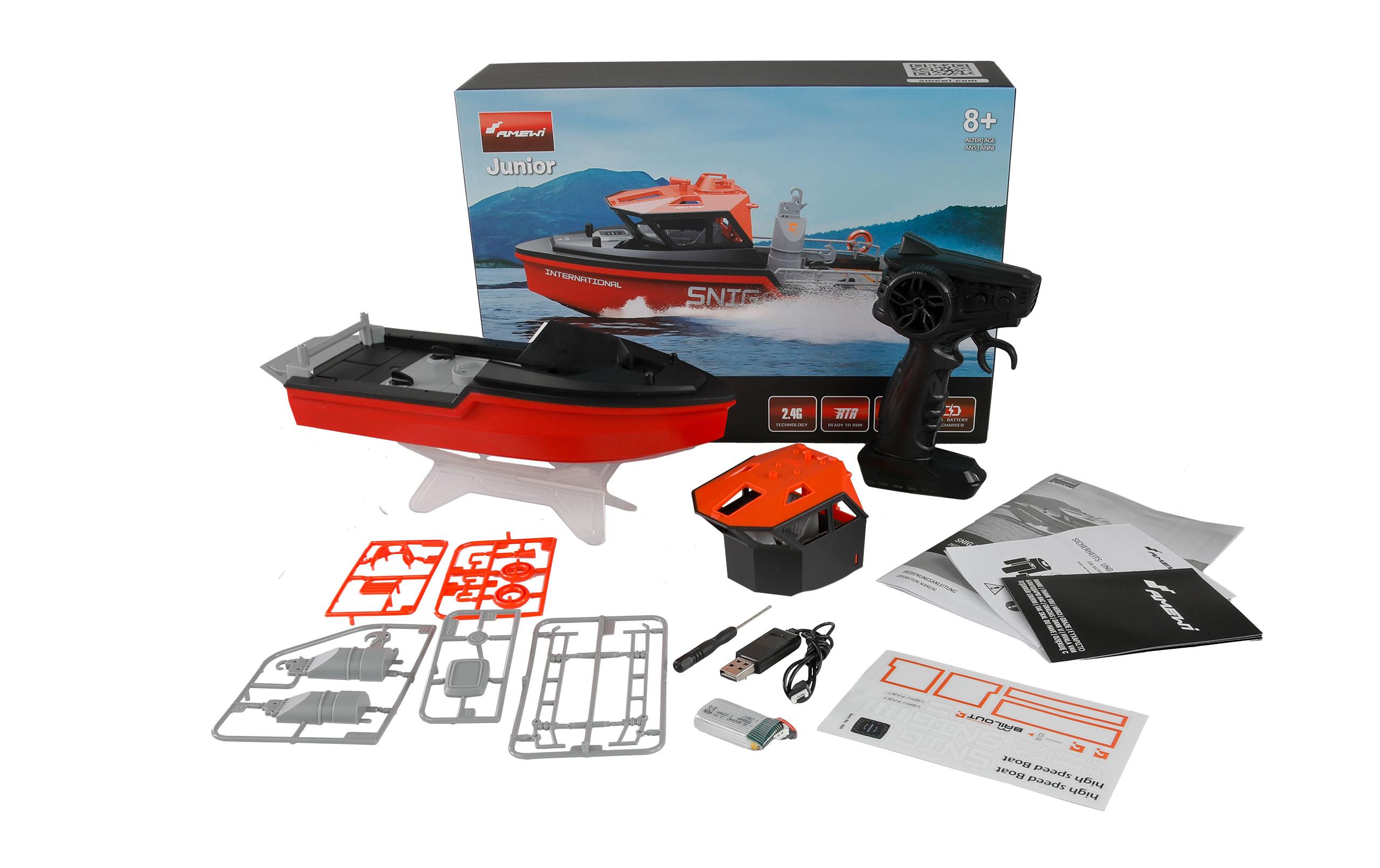 Rettungsboot Jet 320 mm Schwarz/RotFerngesteuertes Rettungsboot mit Brushless-Antrieb