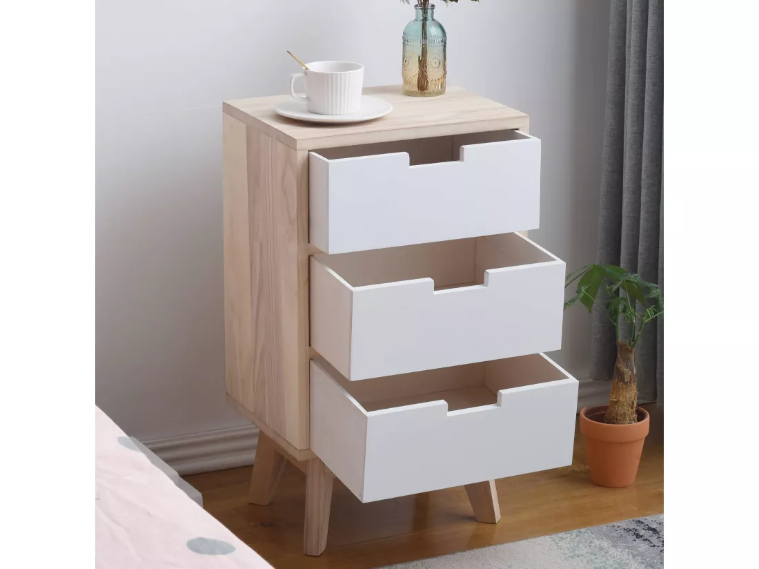 Commode Armoire 3 Tiroirs Bois Blanc Moderne 65x35x27
