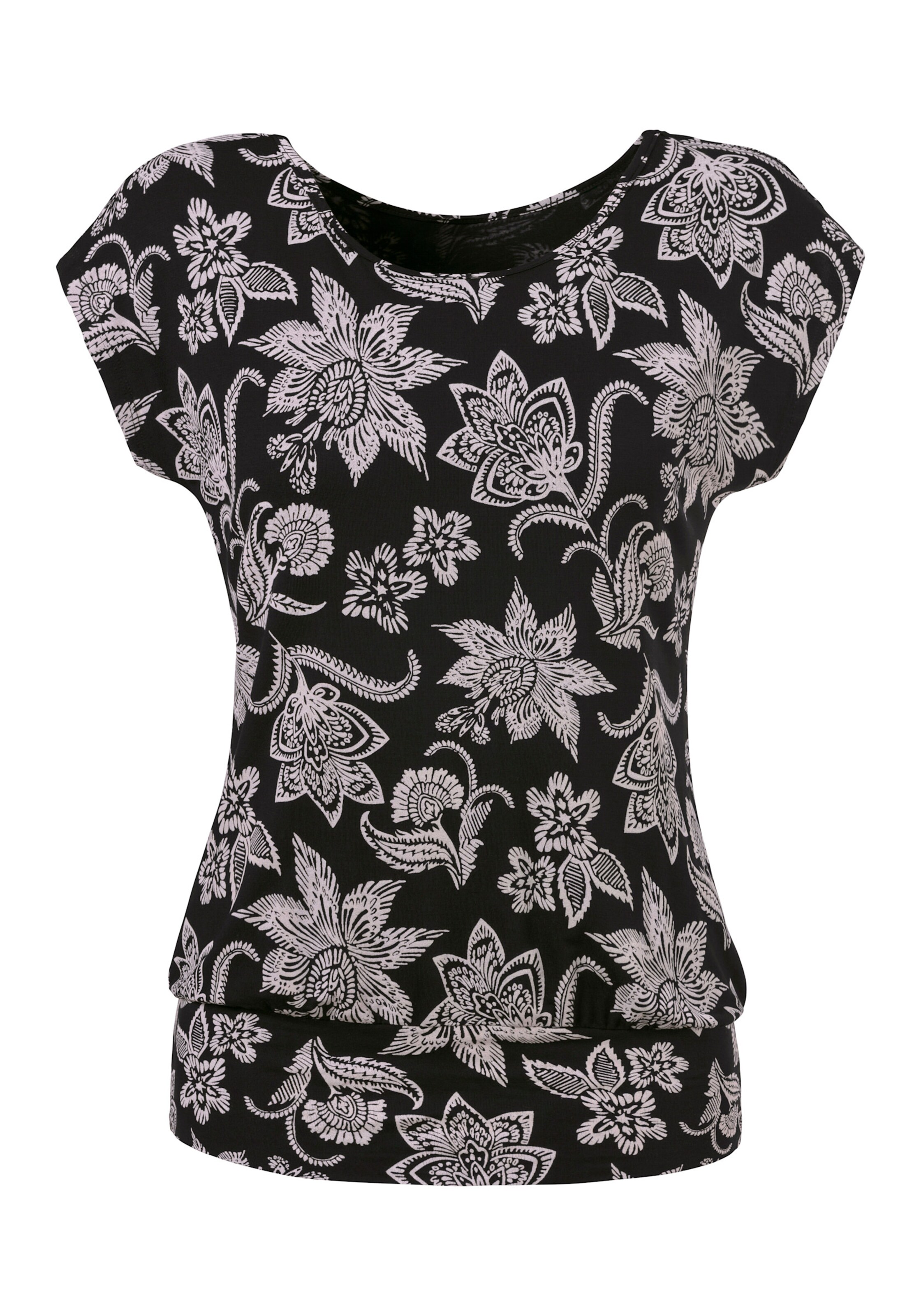 LASCANA Longshirt in schwarz bedruckt, schwarz uni