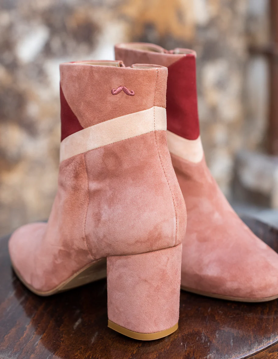 Bottines à talons Léonie - Suède Saumon Bordeaux