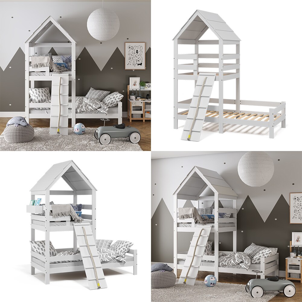 VitaliSpa Kinderbett Teddy 90x200cm Spielturm Bett Spielbett Jugendbett Hausbett Weiß