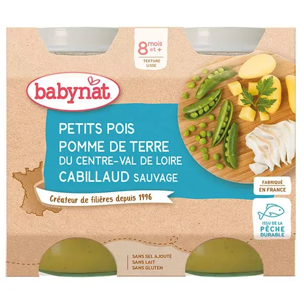 Almoço Babybio Ervilhas Batata Bacalhau Selvagem Orgânico +8 meses 2 x 200g