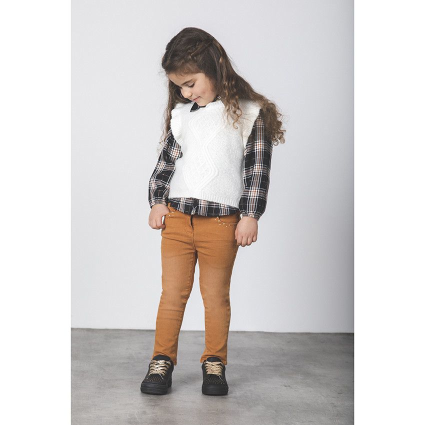 Jean effet délavé à rivets fantaisie pour enfant fille - Marron