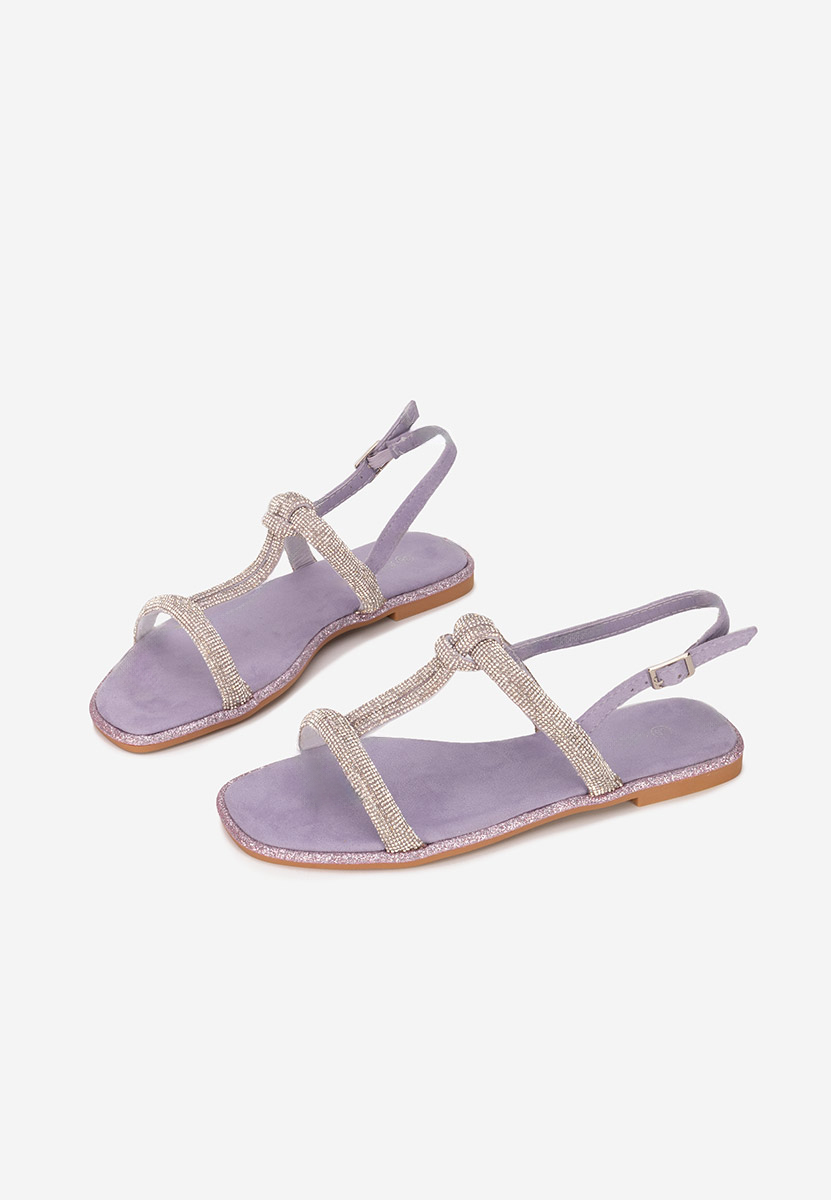 Sandales avec strass sans talon mauves Larionia