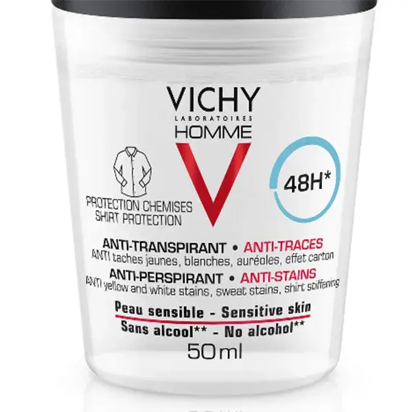 Desodorante antitranspirante e antimanchas Vichy Masculino Roll-On 48h, Pacote com 2 unidades de 50ml