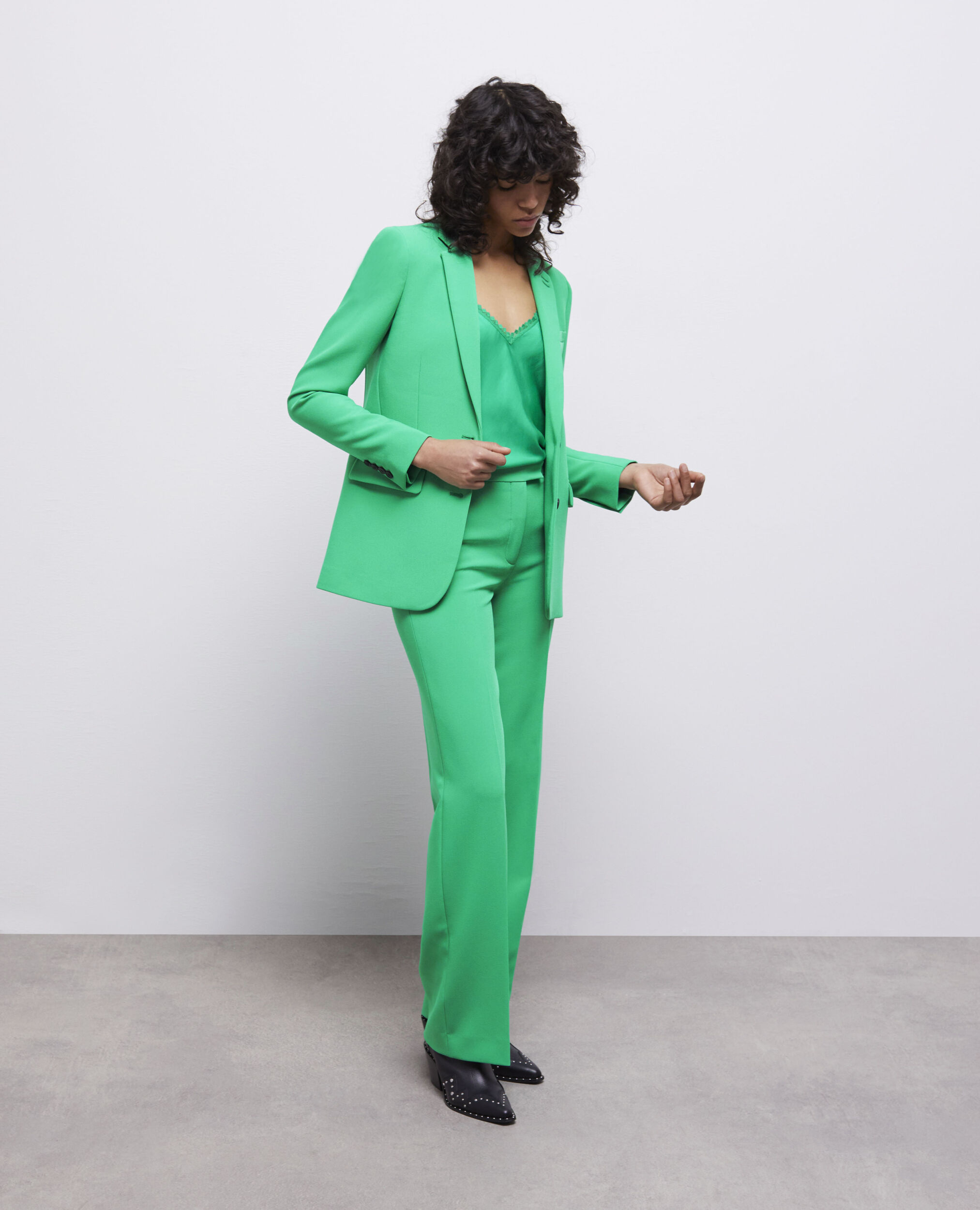 Veste tailleur verte en crêpe