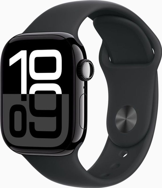 Apple Watch Series 10 - Wifi - 42mm - Zwarte Aluminium Case met Zwart Sportbandje - S/M