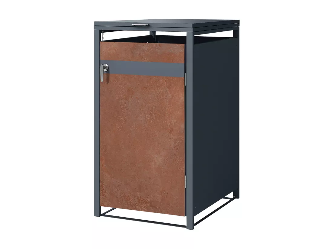 Abri de 1 poubelle cache-poubelle en acier anthracite rouillé 240L 68x80x116,3cm