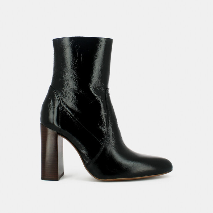 Bottines à talons  en cuir noir brillant