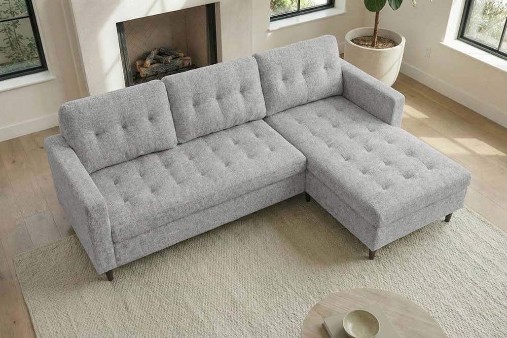 Modernes Ecksofa STOCKHOLM 220cm grau cozy Veloursstrickstoff Federkern 3-Sitzer-Sofa
