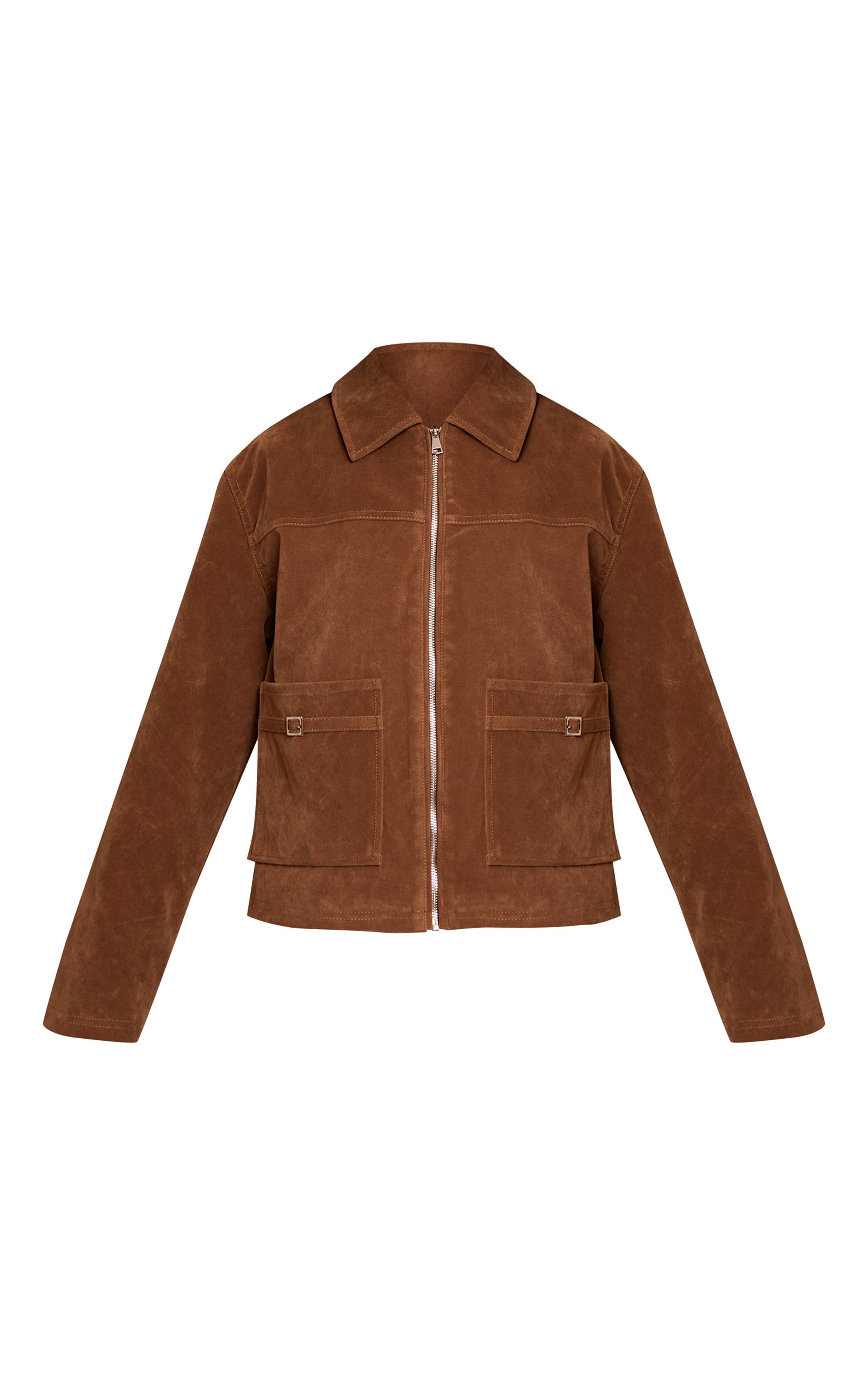 Marron Veste En Faux Suède Avec Poches À Détails