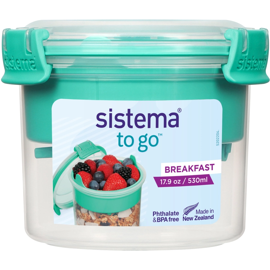 sistema® Frühstücksbehälter Breakfast TO GO, inkl. Löffel, 530 ml, blaugrün