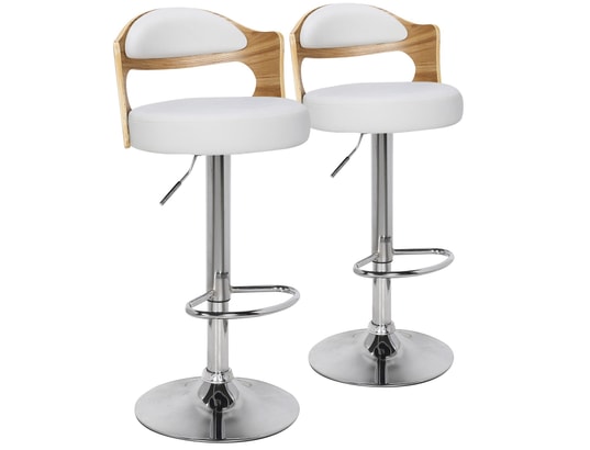MENZZO - Lot de 2 chaises de bar ruben chêne clair & simili blanc