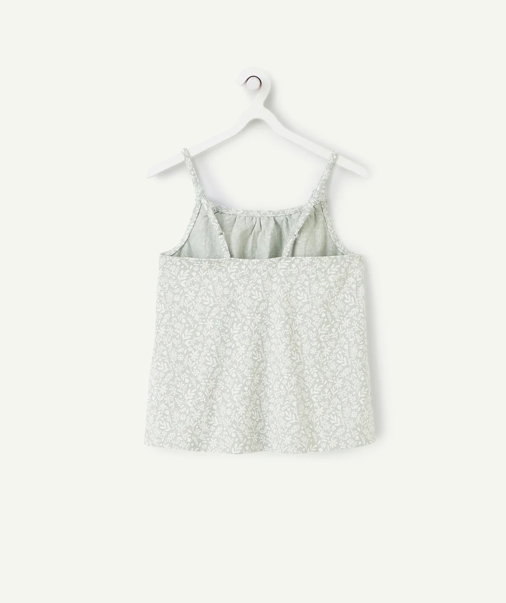 débardeur fille en coton bio vert imprimé à fleurs
