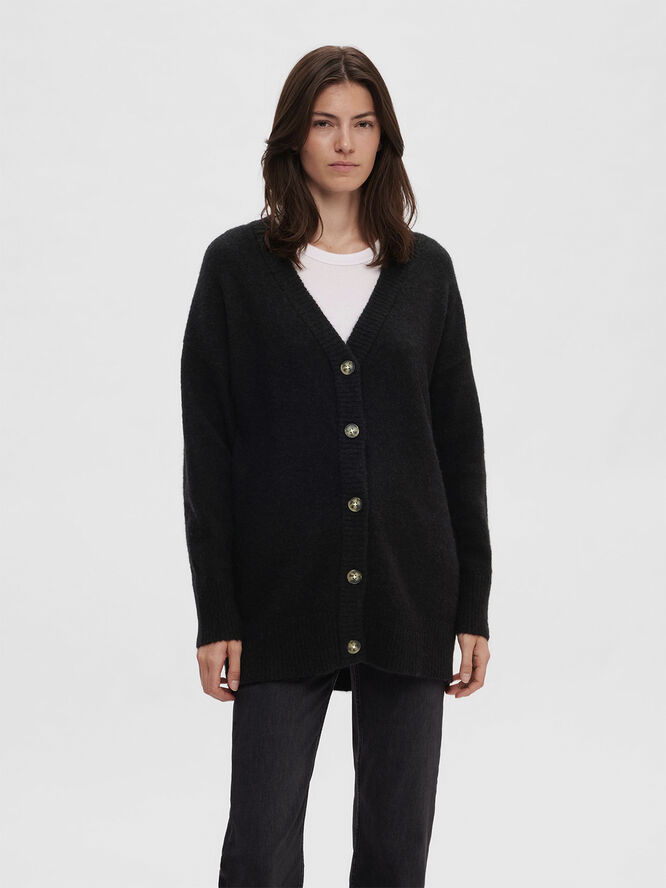 Selected Femme SLFMALINE LS WOOL KNIT LONG CARDIGAN NOO Sort