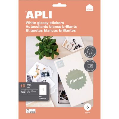 Apli - 10 Étiquettes brillantes qualité photo - A4 - coins droits
