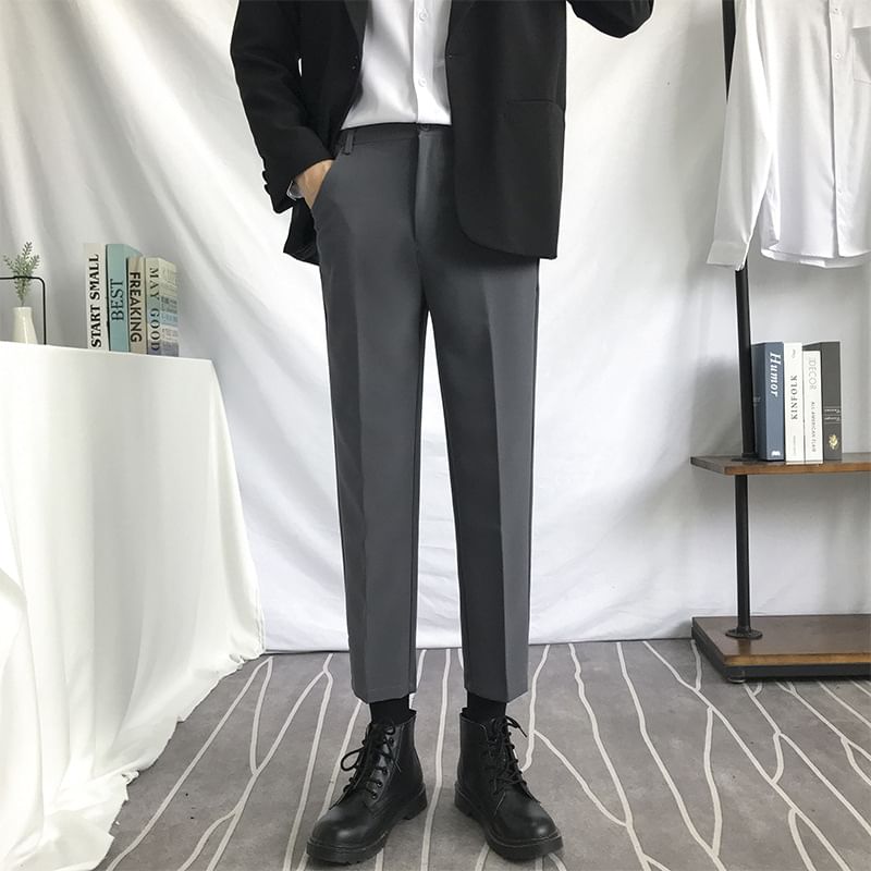 Kantereld - Mid Rise Plain Cropped Tapered Dress Pants