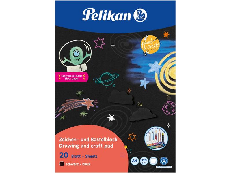 Pelikan Bastelbuch und Zeichenblock A4, 20 Blätter, Schwarz Mal- und Bastelbuch für Gross und Klein