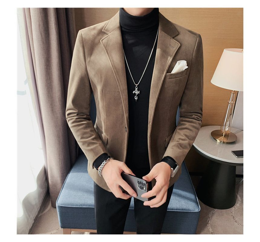 Deepwood - Effen fluwelen blazer met één knoop