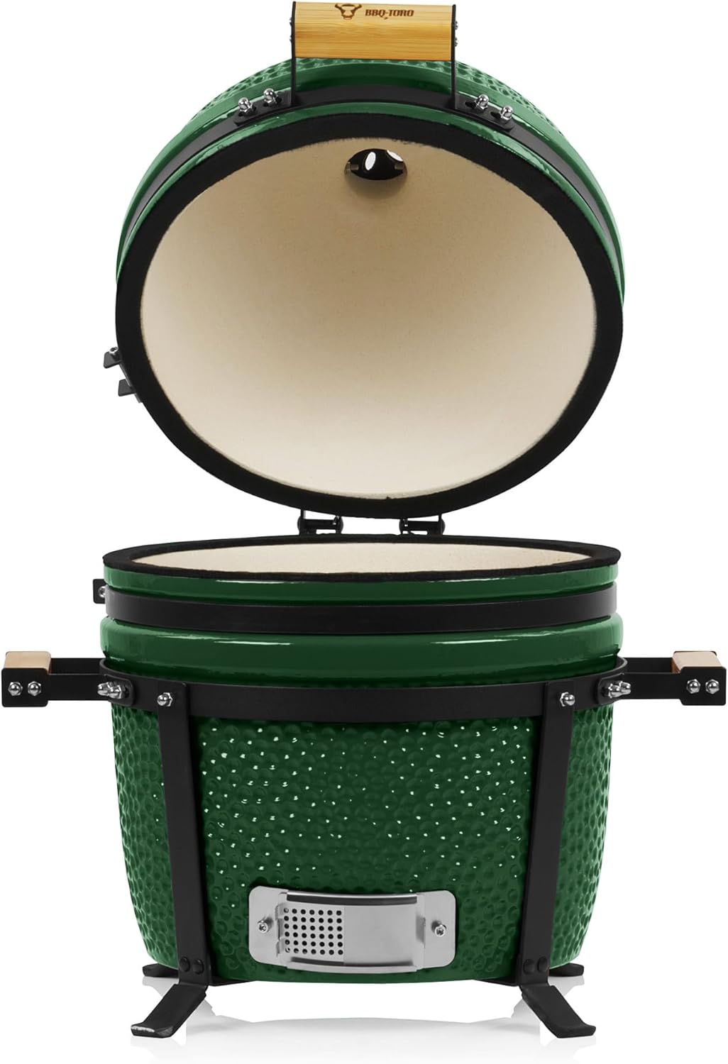 BBQ-Toro Kamado Grill Holzkohlegrill Shiro Ø 39 cm | Grün | Mini Holzkohlegrill mit Thermometer & Holzgriffen | Keramikgrill rund | Ceramic Grill Ei, Smoker, BBQ Grillofen, Kamado BBQ