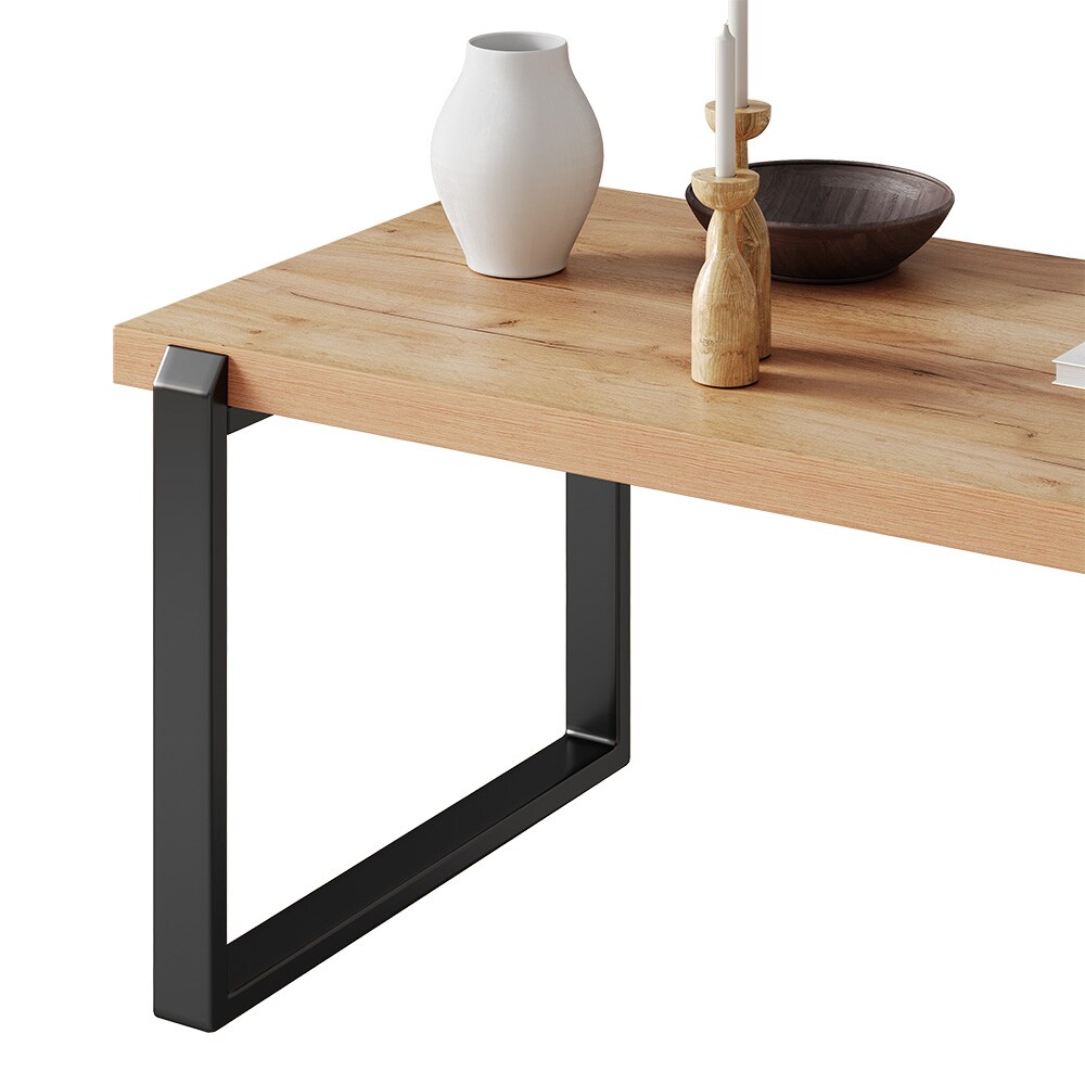 Vicco Couchtisch Halifax Eiche Schwarz 110 x 46 cm mit einem Metallrahmen