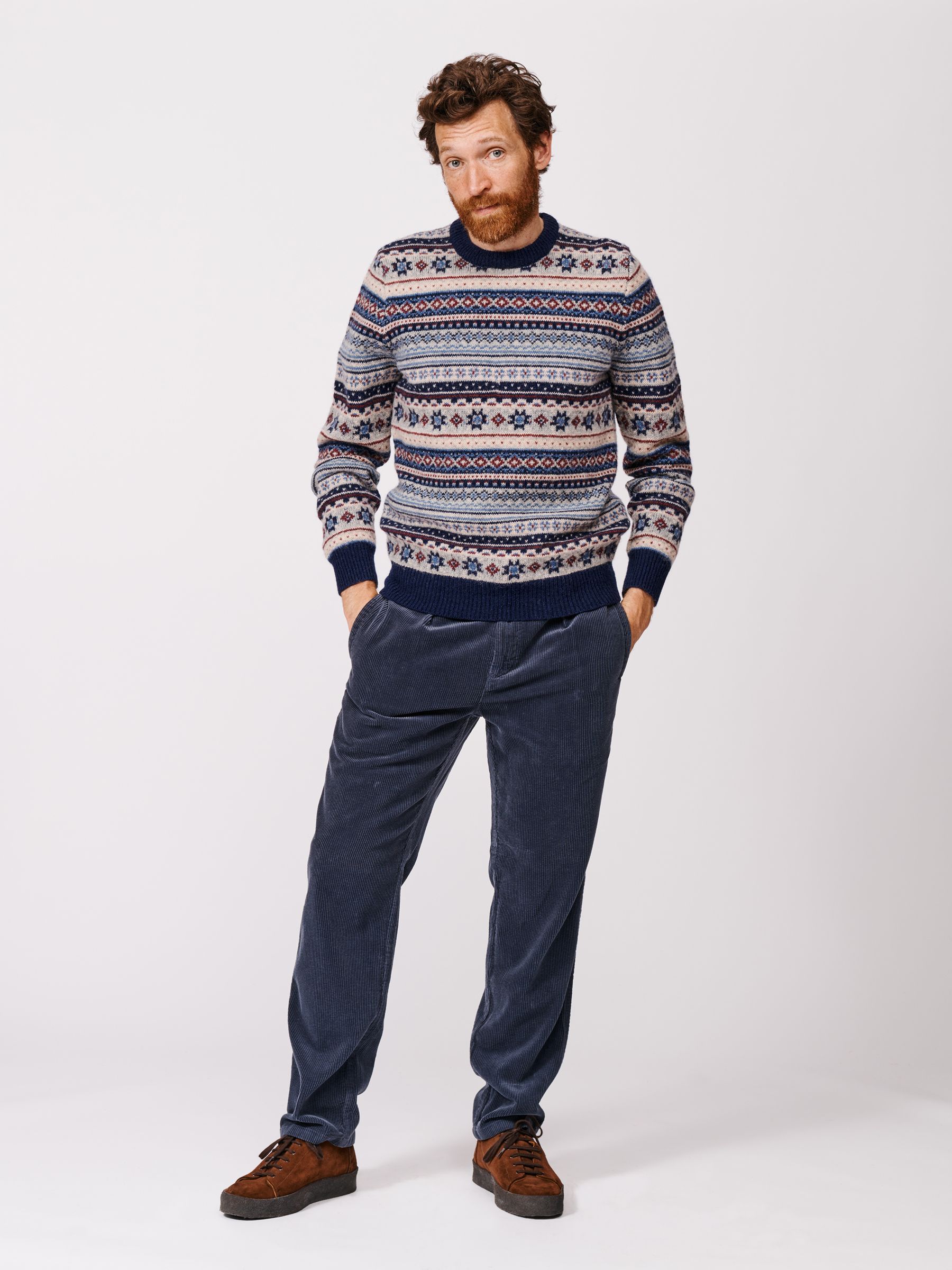 Lichtblauw - Aubin trui met ronde hals en fairisle