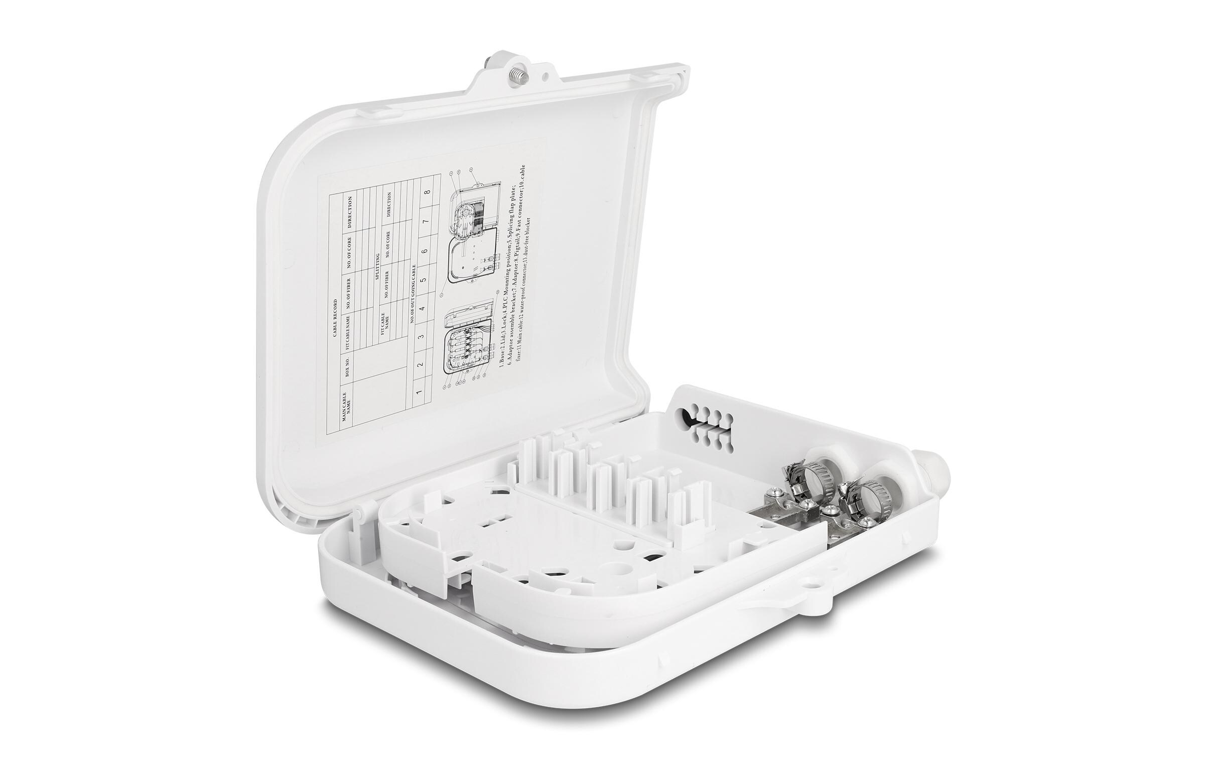LWL Verteilerbox IP65, 8 Port, WeissDelock LWL Verteilerbox für Innen- und Aussenbereich IP65 wasserfest abschliessbar 8 Port weiss