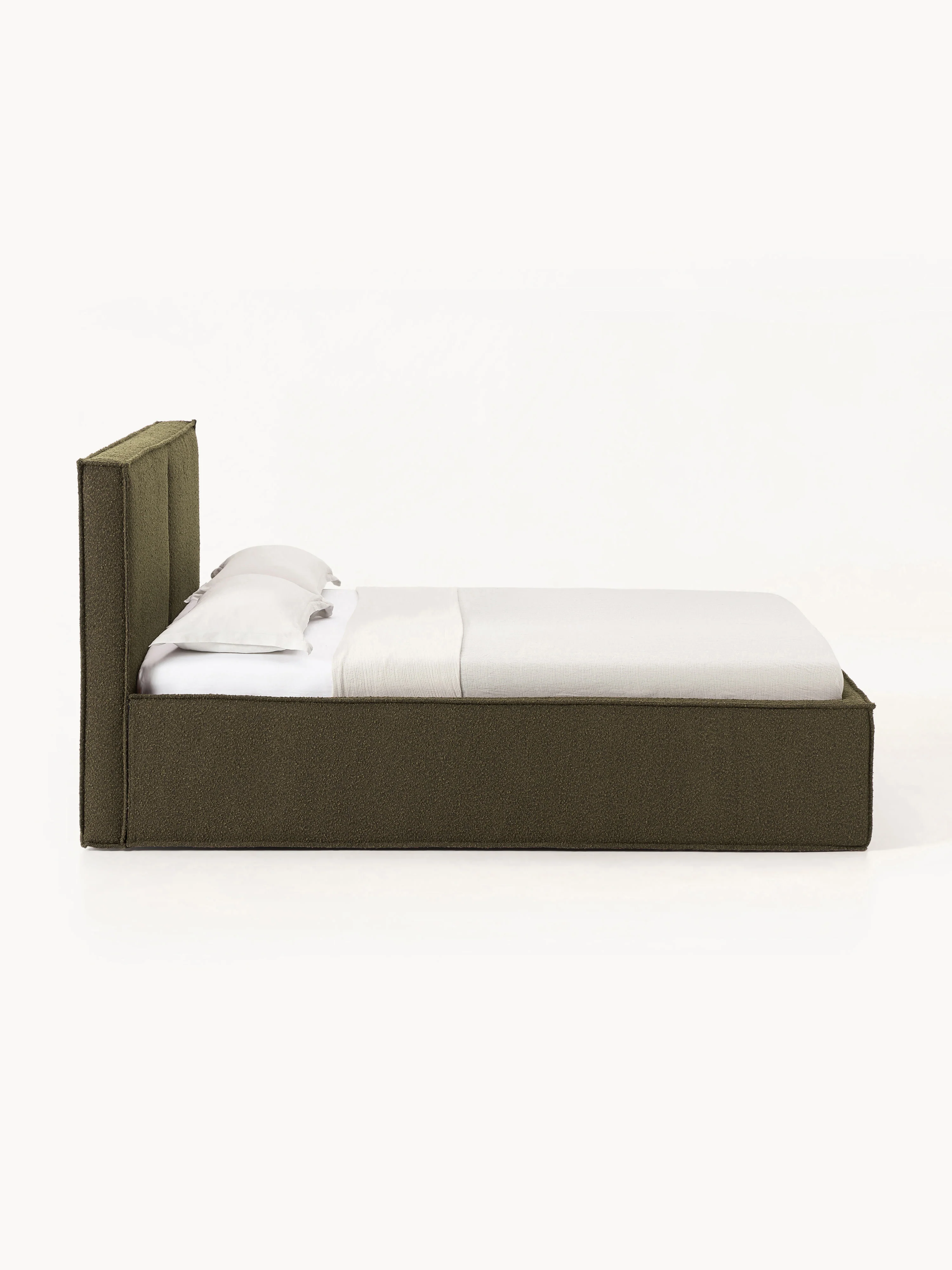 Bouclé gestoffeerd bed Dream met opbergruimte