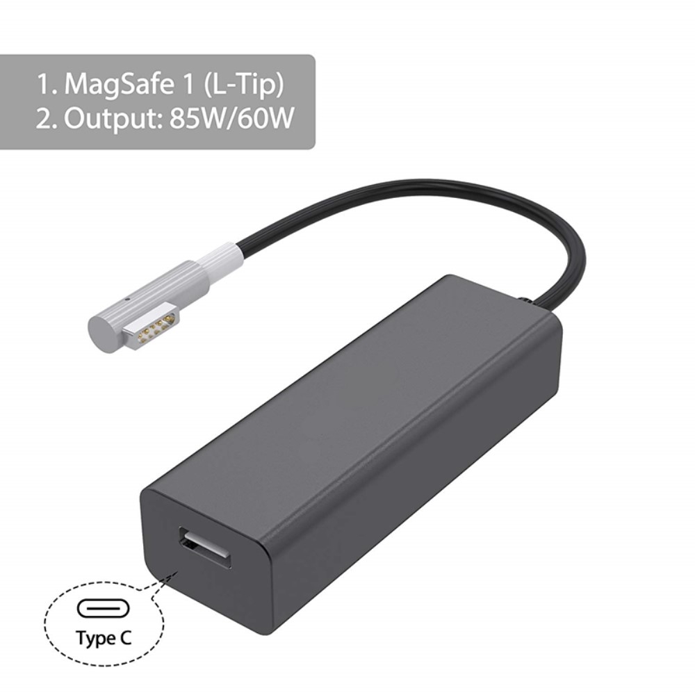 MagSafe 1 L-Tip 85W / 60W USB C Adapter Konverter Kabel für 87W Netzteil MacBook Pro / Air - Schwarz