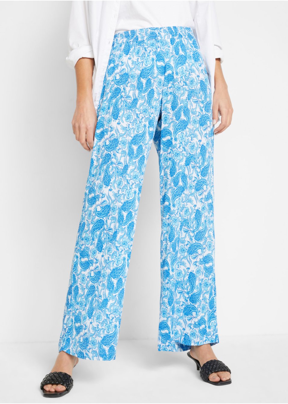 Pantalon palazzo froissé en viscose avec tour de taille élastiqué