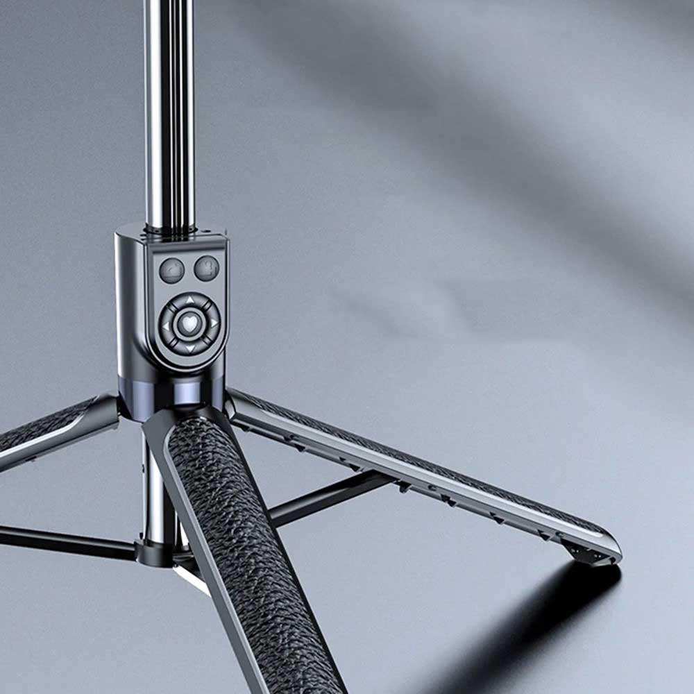 (175cm) Alu Selfie Stick Tripod Dreibein Stativ Halterung mit LED Ringleuchte   Bluetooth Fernauslöser für Smartphone - Schwarz