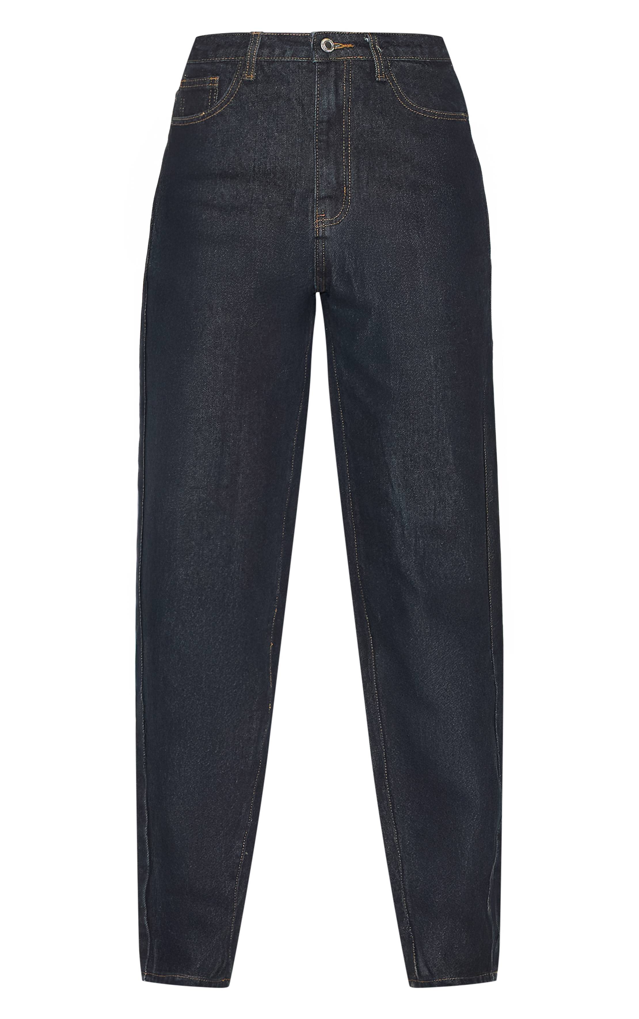 Bleu Indigo Foncé Jean Mom Taille Haute Coupe Longue