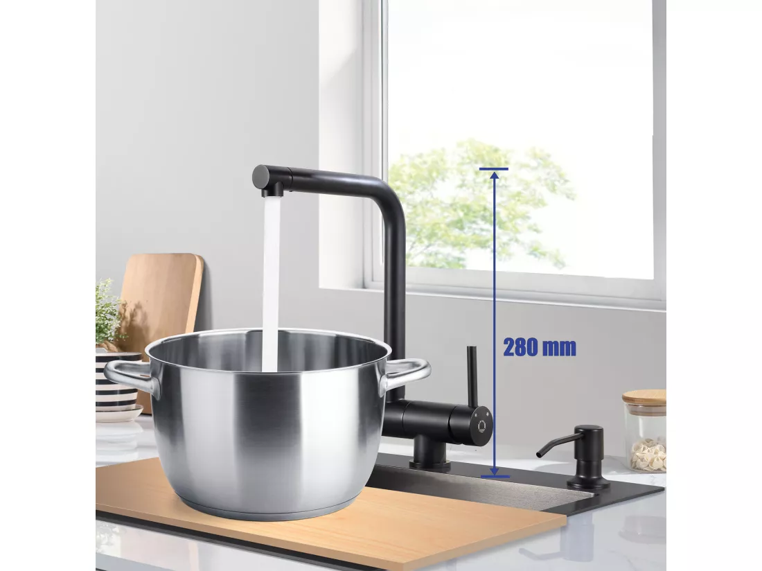 Cecipa max Mitigeur Cuisine Rabattable Noir Robinet Cuisine Pliable Eau Chaude Froide Robinetterie contre Fenêtre avec barboteur démotable,EU Modèle