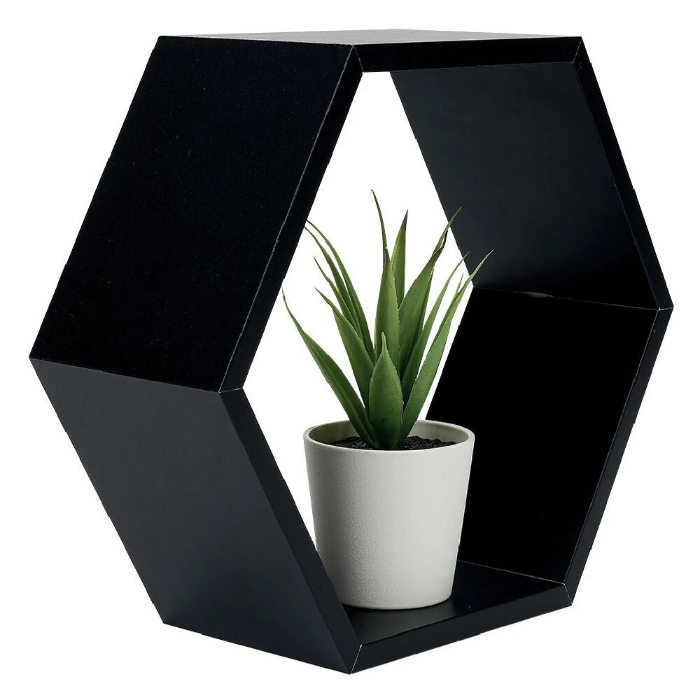 Lot de 2 étagères murales hexagonales en bois noir