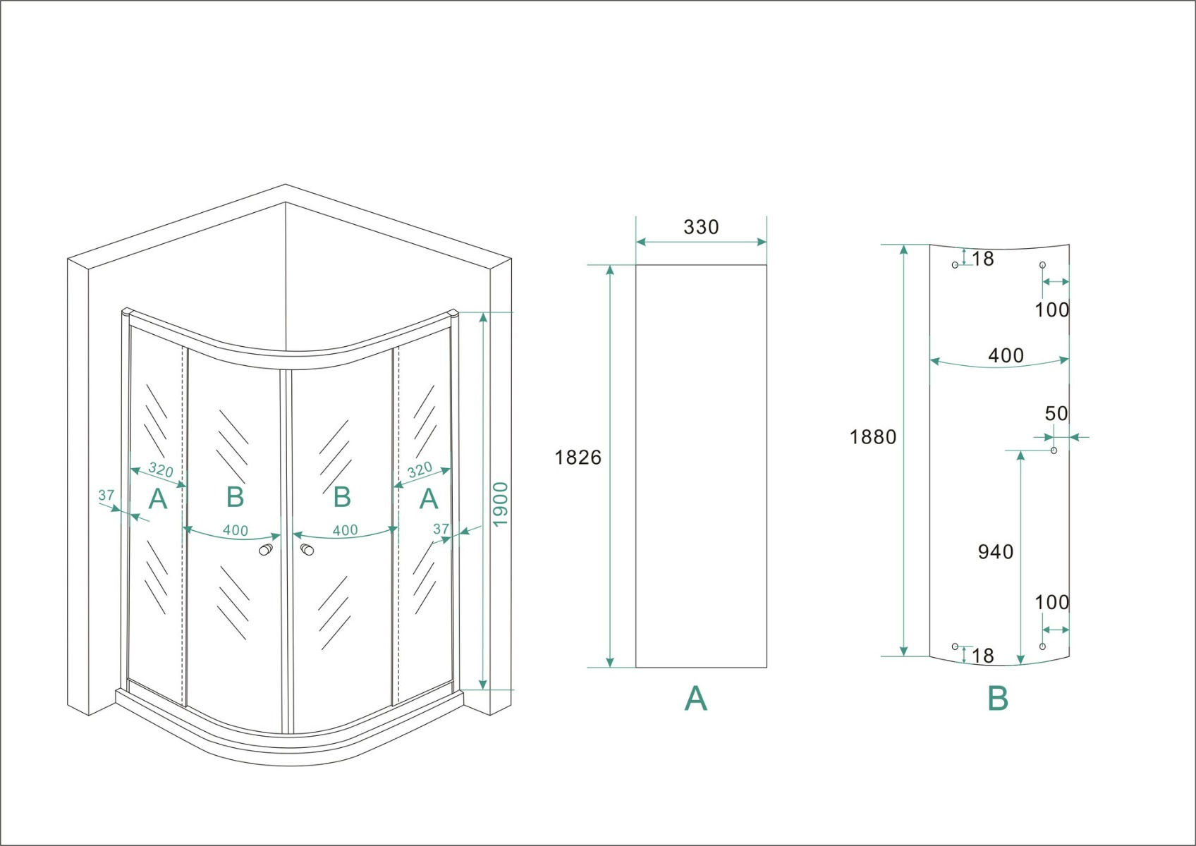 Mueller Eco douchecabine kwartrond 90x90cm