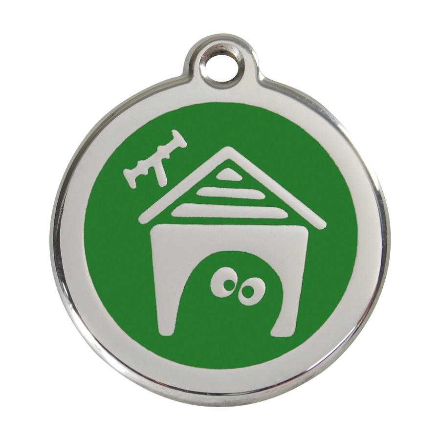 Placa de identificação para cães em aço inoxidável esmaltado, cor verde, para cães.