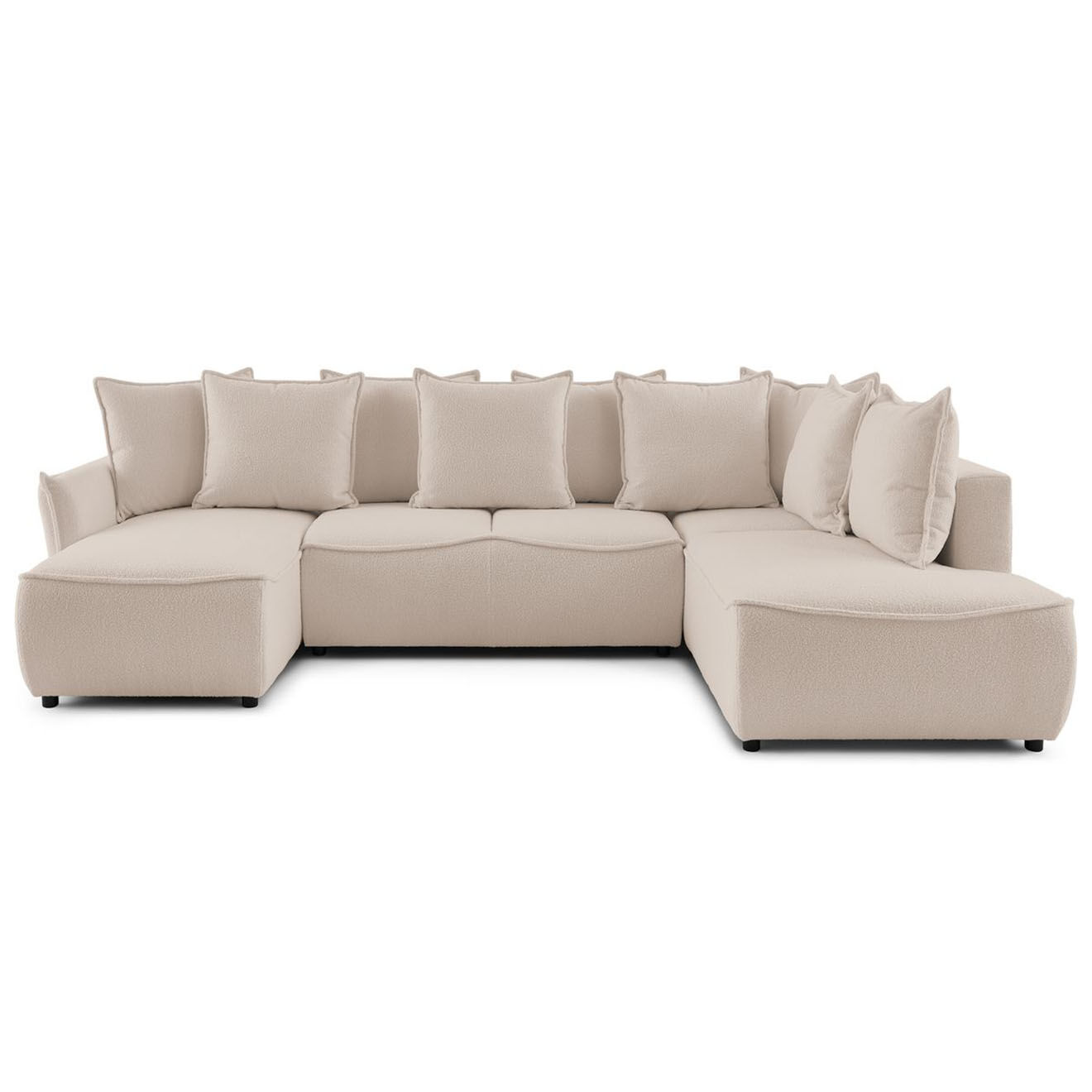 Bobochic Canapé panoramique convertible coffre d'angle gauche bouclette léon beige - 320x194x90 cm