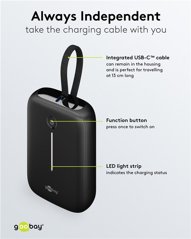 (20W) 10000mAh Powerbank USB C / USB A Ladegerät inkl. USB C Ladekabel Power Delivery (76251) - Schwarz