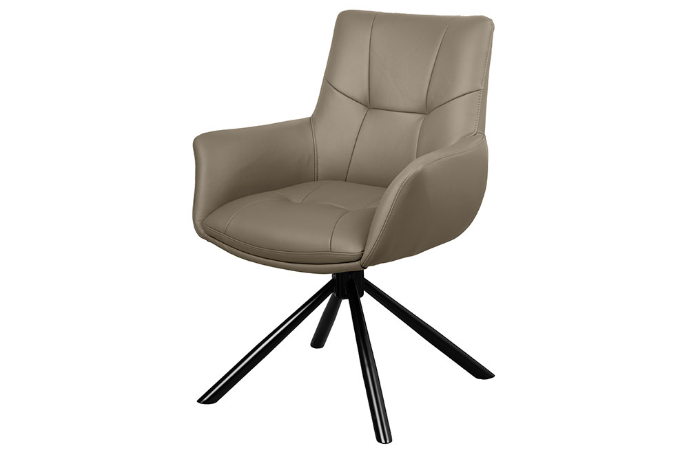 Drehbarer Stuhl SIGNATURE taupe Echtleder 360° mit Taschenfederkern schwarz Metall
