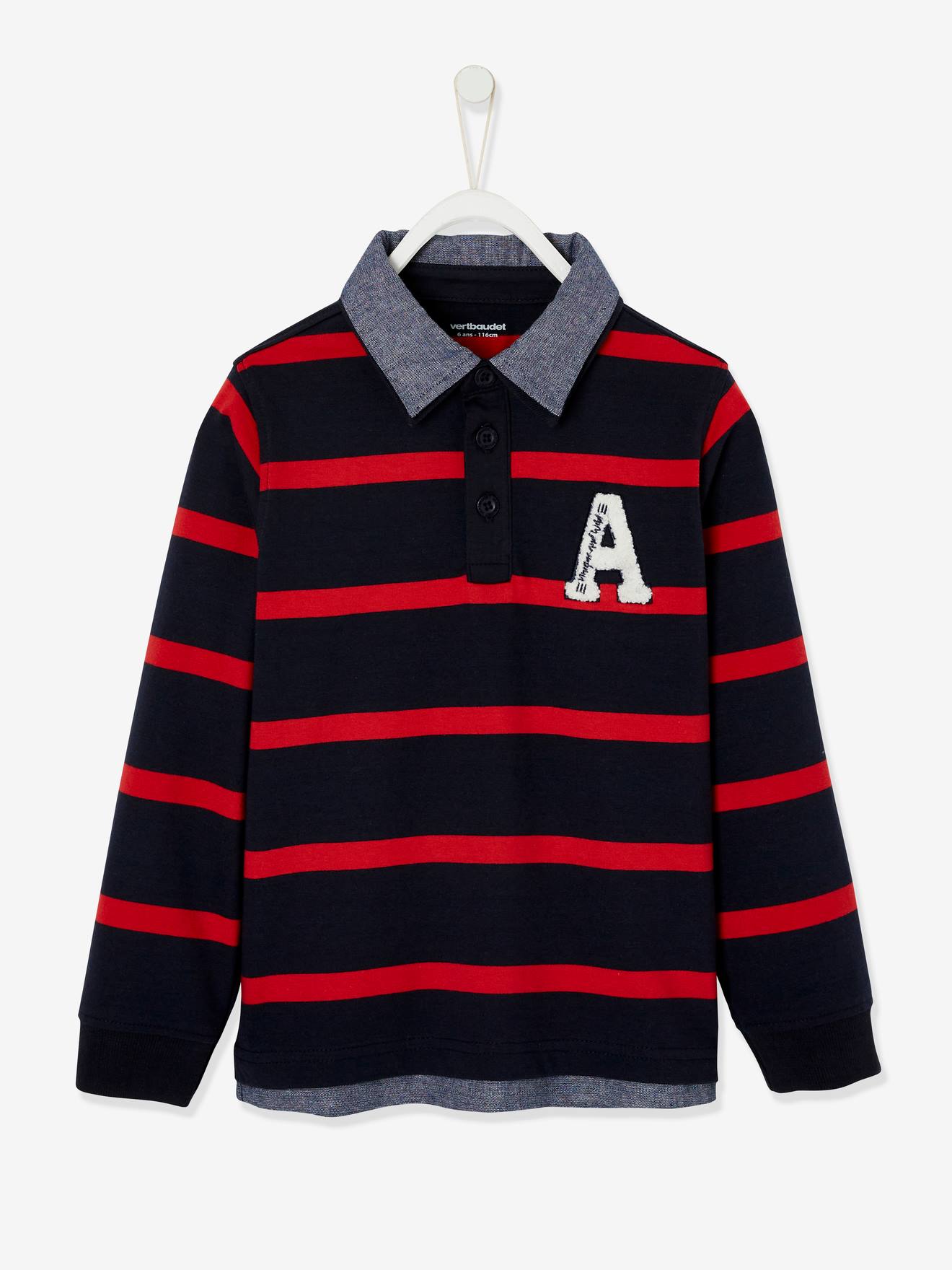 Camisa polo listrada azul marinho com efeito 2 em 1 para meninos