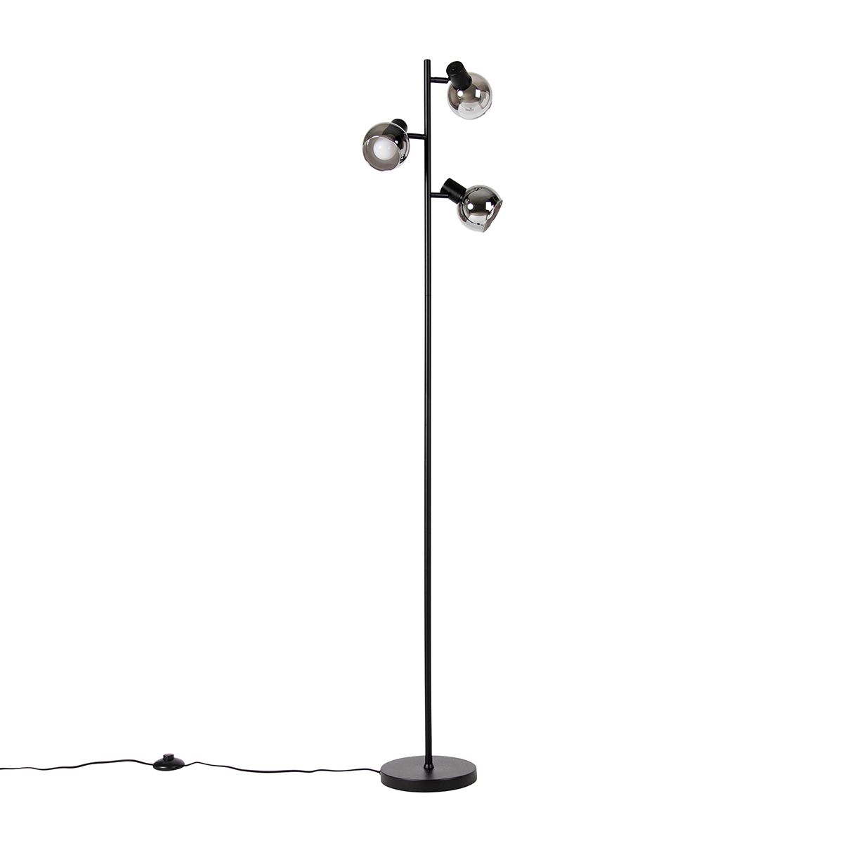 Smart vloerlamp zwart met smoke glas incl. 3 Wifi P45 - Vidro