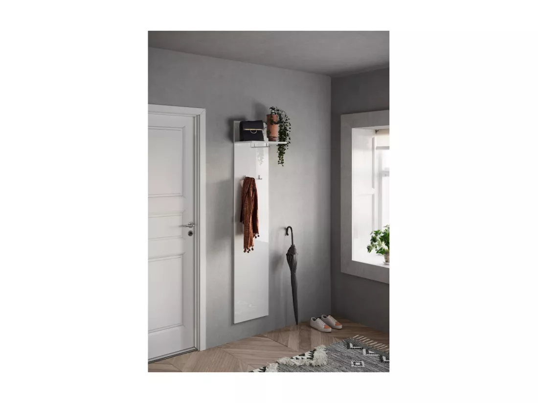 Porte manteau suspendu avec une étagère, collection KEY coloris blanc laqué brillant